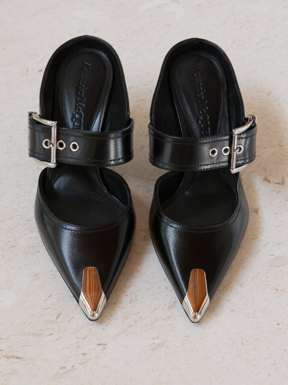 NWOB Alexander McQueen Punk Buckle Leather Mules EU 36 - Picture 2 of 7